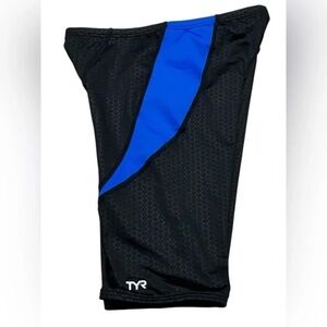 TYR Men's Hexa Curve Splice Jammer Swimsuit Shorts Black Blue Size 30 Small